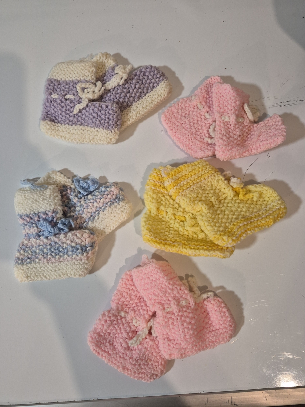 Hand-Knit Pastel Baby Booties - Pink, Yellow, Lavender, Blue, Cream